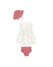 Mini Cherries Baby Broderie Dress with Bloomers & Hat