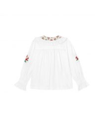 Carnation Embroidery Ruffle Collar Blouse