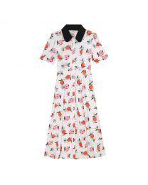 Pomegranate Short Sleeve Printed Midi Shirt Dress