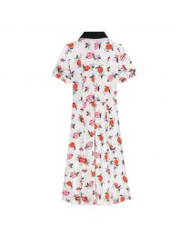 Pomegranate Short Sleeve Printed Midi Shirt Dress