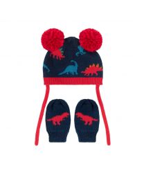 Dino Stamp Baby Knitted Hat & Mitten Set